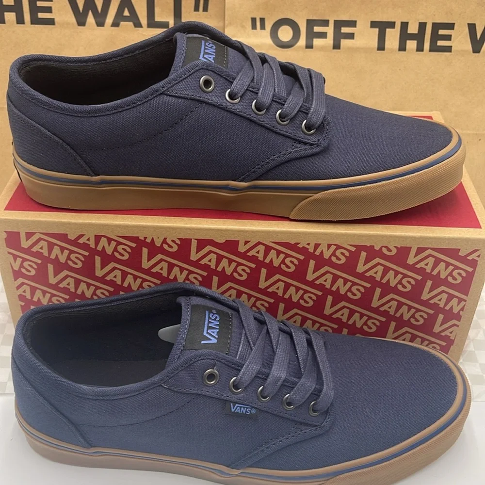 Vans WMNS Blue Brown Sneakers Classic Style Style Atwood (12 Oz Canvas)Navy/Gum